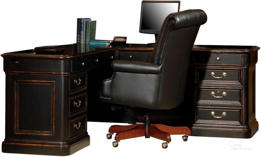 The appearance of Hekman Louis Philippe Executive L Desk designed by Hekman in the transitional interior design. This dark brown piece of furniture  was selected by 1StopBedrooms from Louis Philippe Collection to add a touch of cosiness and style into your home. Sku: 79147P;79147T. Material: Wood. Product Type: Executive Desk. Image1