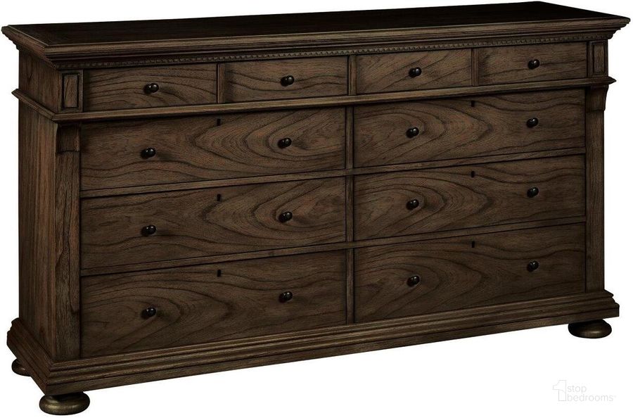 The appearance of Hekman Wellington estates Dresser designed by Hekman in the rustic / southwestern interior design. This dark brown piece of furniture  was selected by 1StopBedrooms from Wellington Collection to add a touch of cosiness and style into your home. Sku: 25460. Product Type: Dresser. Image1