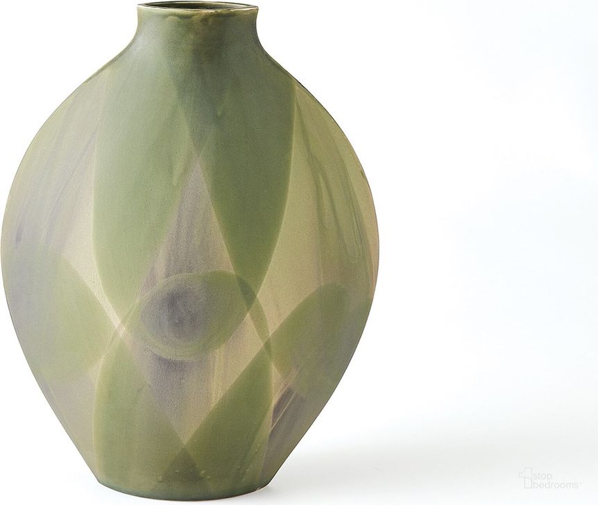 The appearance of Helios Small Vase In Washed Green designed by Global Views in the modern / contemporary interior design. This green piece of furniture  was selected by 1StopBedrooms from Helios Collection to add a touch of cosiness and style into your home. Sku: 7.10532. Material: Ceramic. Product Type: Vase. Image1