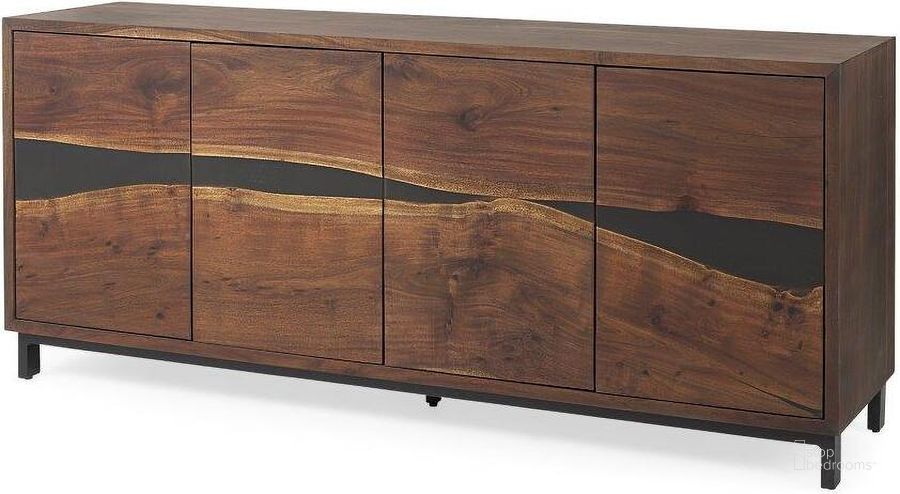 The appearance of Hemlock Brown Wood Sideboard designed by Mercana in the modern / contemporary interior design. This black and brown piece of furniture  was selected by 1StopBedrooms from  to add a touch of cosiness and style into your home. Sku: 69734. Material: Wood. Product Type: Sideboard. Image1