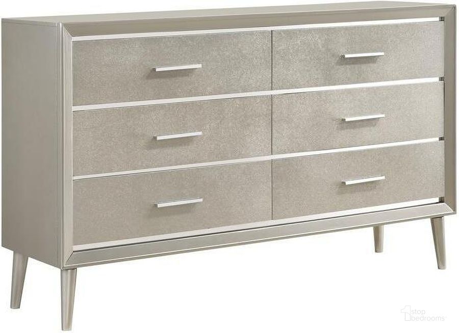 The appearance of Henders Metallic Dresser designed by Luxe Mod in the modern / contemporary interior design. This metallic piece of furniture  was selected by 1StopBedrooms from Henders Collection to add a touch of cosiness and style into your home. Sku: 222703. Material: Wood. Product Type: Dresser. Image1