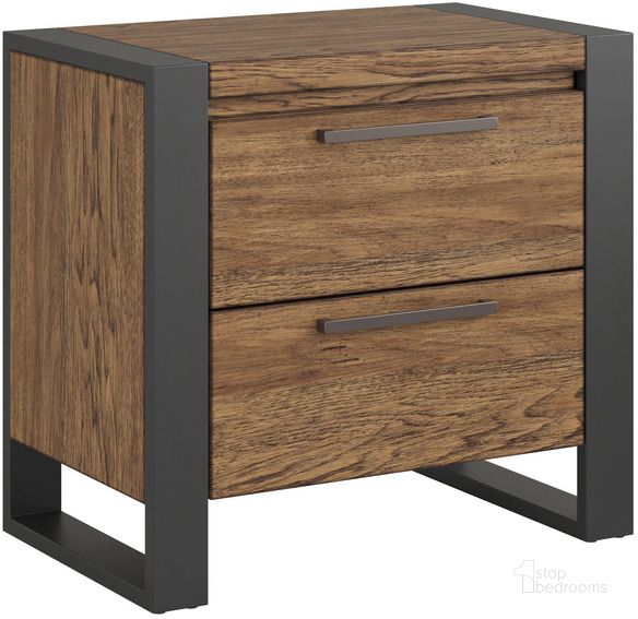 The appearance of Hendrick 2 Drawer Nightstand In Brown designed by Emerald Home Furnishings in the industrial interior design. This brown piece of furniture  was selected by 1StopBedrooms from Hendrick Collection to add a touch of cosiness and style into your home. Sku: 2632-36. Material: Wood. Product Type: Nightstand. Image1