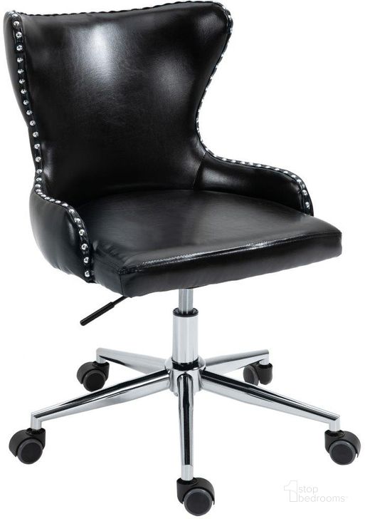 The appearance of Hendrix Black Faux Leather Office Chair 168Black designed by Meridian in the modern / contemporary interior design. This black faux leather piece of furniture  was selected by 1StopBedrooms from Hendrix Collection to add a touch of cosiness and style into your home. Sku: 168Black. Material: Faux Leather. Product Type: Office Chair. Image1