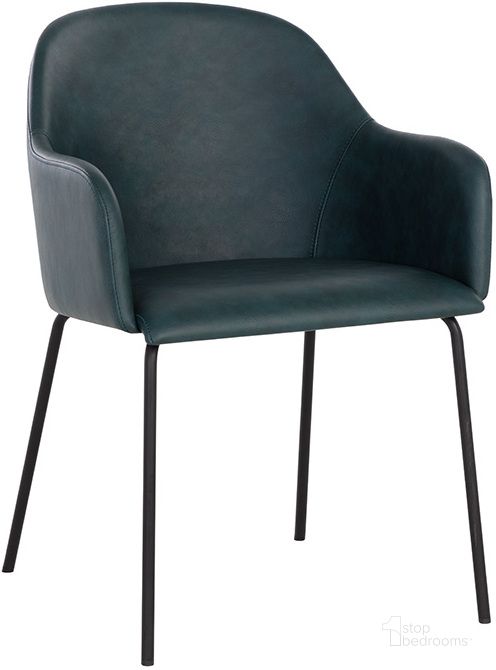 The appearance of Hensley Dining Armchair In Dark Teal designed by Sunpan in the transitional interior design. This dark teal piece of furniture  was selected by 1StopBedrooms from Hensley Collection to add a touch of cosiness and style into your home. Sku: 109250. Material: Faux Leather. Product Type: Dining Chair. Image1