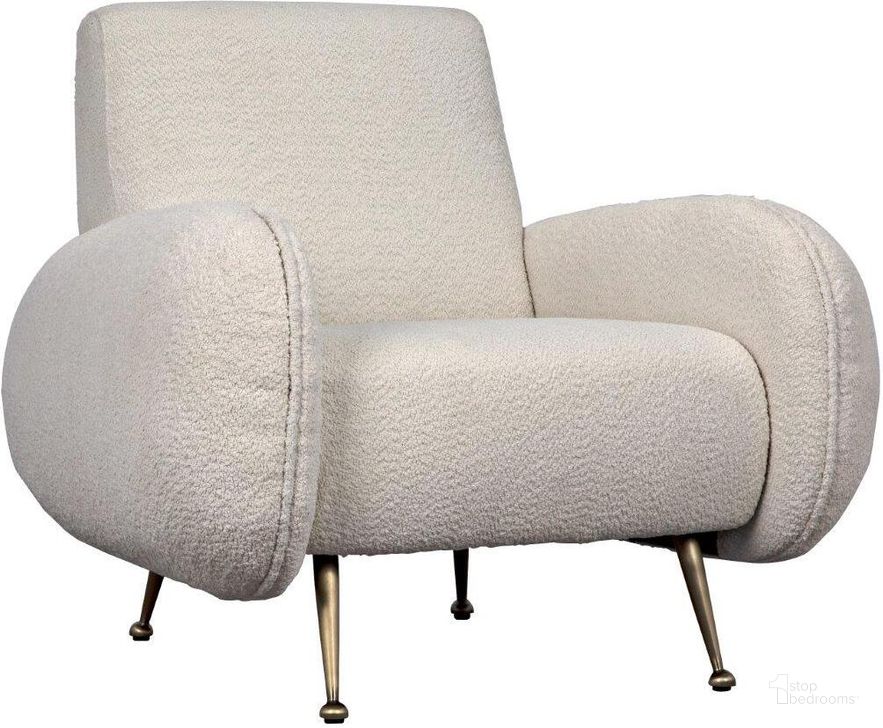 The appearance of Hera Chair With Boucle Fabric designed by Noir in the transitional interior design. This brass piece of furniture  was selected by 1StopBedrooms from Hera Collection to add a touch of cosiness and style into your home. Sku: LEA-C0454-1D. Material: Metal. Product Type: Accent Chair. Image1