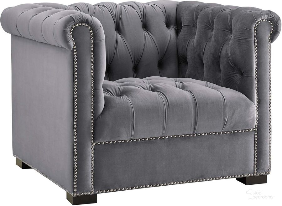 The appearance of Heritage Gray Performance Velvet Arm Chair designed by Modway in the modern / contemporary interior design. This gray piece of furniture  was selected by 1StopBedrooms from Heritage Collection to add a touch of cosiness and style into your home. Sku: EEI-3065-GRY. Material: Wood. Product Type: Living Room Chair. Image1