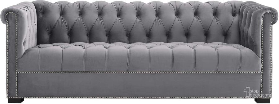 The appearance of Heritage Gray Performance Velvet Sofa designed by Modway in the modern / contemporary interior design. This gray piece of furniture  was selected by 1StopBedrooms from Heritage Collection to add a touch of cosiness and style into your home. Sku: EEI-3064-GRY. Material: Wood. Product Type: Sofa. Image1