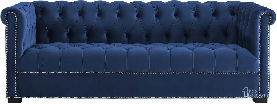 The appearance of Heritage Midnight Blue Performance Velvet Sofa designed by Modway in the modern / contemporary interior design. This midnight blue piece of furniture  was selected by 1StopBedrooms from Heritage Collection to add a touch of cosiness and style into your home. Sku: EEI-3064-MID. Material: Wood. Product Type: Sofa. Image1