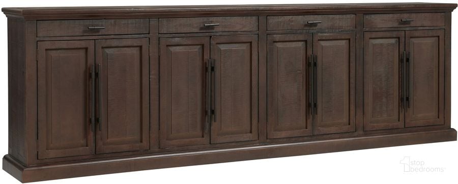 The appearance of Hermosa 125 Inch Console With 8 Doors In Dark Brown designed by Aspenhome in the rustic / southwestern interior design. This dark brown piece of furniture  was selected by 1StopBedrooms from Hermosa Collection to add a touch of cosiness and style into your home. Sku: I311-2125-UMB. Material: Wood. Product Type: TV Console. Image1
