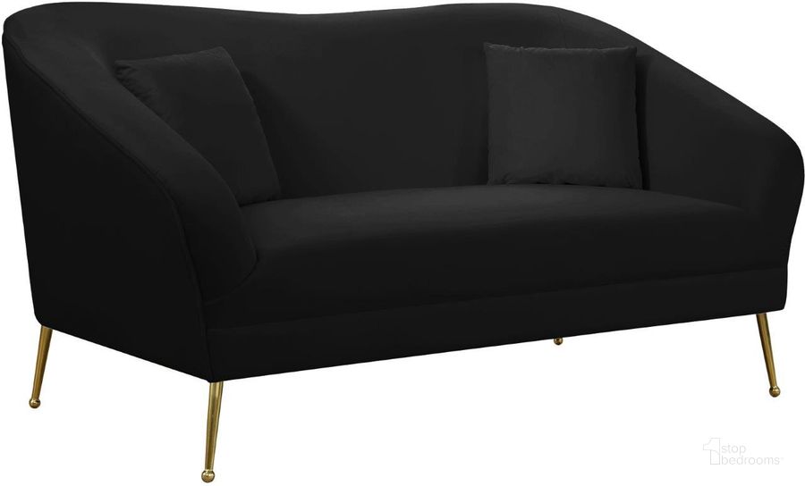 The appearance of Hermosa Black Loveseat designed by Meridian in the modern / contemporary interior design. This black piece of furniture  was selected by 1StopBedrooms from Hermosa Collection to add a touch of cosiness and style into your home. Sku: 658Black-L. Product Type: Loveseat. Material: Velvet. Image1