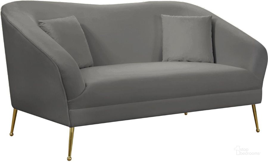 The appearance of Hermosa Grey Loveseat designed by Meridian in the modern / contemporary interior design. This grey piece of furniture  was selected by 1StopBedrooms from Hermosa Collection to add a touch of cosiness and style into your home. Sku: 658Grey-L. Product Type: Loveseat. Material: Velvet. Image1