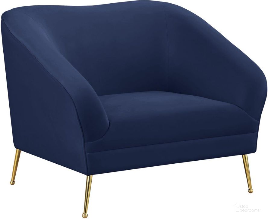 The appearance of Hermosa Navy Chair designed by Meridian in the modern / contemporary interior design. This navy piece of furniture  was selected by 1StopBedrooms from Hermosa Collection to add a touch of cosiness and style into your home. Sku: 658Navy-C. Product Type: Living Room Chair. Material: Velvet. Image1