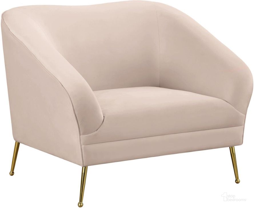 The appearance of Hermosa Pink Chair designed by Meridian in the modern / contemporary interior design. This pink piece of furniture  was selected by 1StopBedrooms from Hermosa Collection to add a touch of cosiness and style into your home. Sku: 658Pink-C. Product Type: Living Room Chair. Material: Velvet. Image1