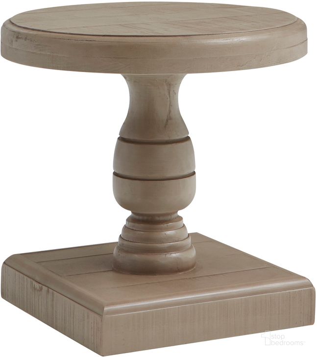 The appearance of Hermosa Round End Table In Grey designed by Aspenhome in the rustic / southwestern interior design. This grey piece of furniture  was selected by 1StopBedrooms from Hermosa Collection to add a touch of cosiness and style into your home. Sku: I311-9140-STO. Material: Wood. Product Type: End Table. Image1