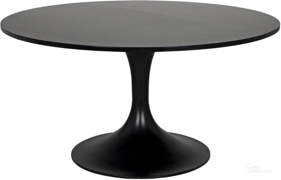 The appearance of Herno Table In Steel designed by Noir in the transitional interior design. This matte black piece of furniture  was selected by 1StopBedrooms from Herno Collection to add a touch of cosiness and style into your home. Sku: GTAB539MTB. Table Base Style: Pedestal. Table Top Shape: Round. Material: Steel. Product Type: Dining Table. Size: 59.