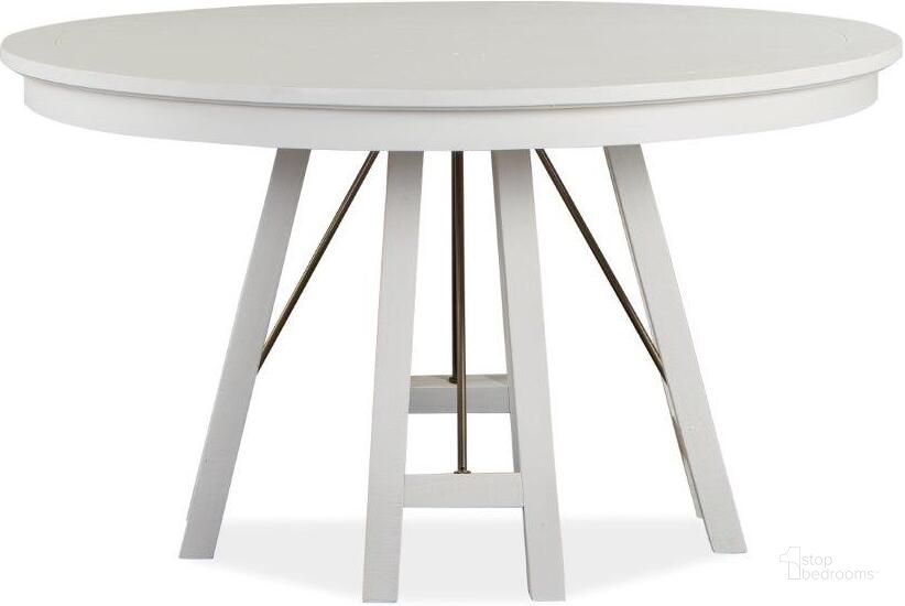 The appearance of Heron Cove Chalk White Wood 52 Inch Round Dining Table KD designed by Magnussen in the coastal interior design. This white piece of furniture  was selected by 1StopBedrooms from Heron Cove Collection to add a touch of cosiness and style into your home. Sku: D4400-27. Table Base Style: Trestle. Table Top Shape: Round. Material: Wood. Product Type: Dining Table. Image1
