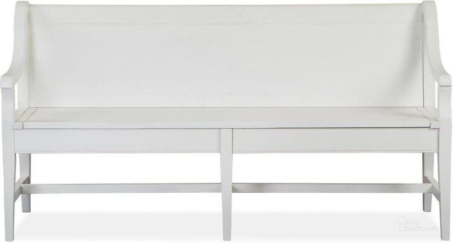 The appearance of Heron Cove Chalk White Wood Bench with Back KD designed by Magnussen in the coastal interior design. This white piece of furniture  was selected by 1StopBedrooms from Heron Cove Collection to add a touch of cosiness and style into your home. Sku: D4400-79. Material: Wood. Product Type: Dining Bench. Image1