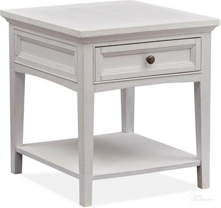 The appearance of Heron Cove Chalk White Rectangle End Table designed by Magnussen in the transitional interior design. This white piece of furniture  was selected by 1StopBedrooms from Heron Cove Collection to add a touch of cosiness and style into your home. Sku: T4400-03. Product Type: End Table. Image1