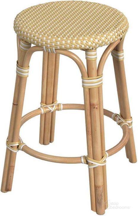 The appearance of Herringson White and Yellow Barstool 0qb24480596 designed by Isaac Tahari in the transitional interior design. This white and yellow piece of furniture  was selected by 1StopBedrooms from Herringson Collection to add a touch of cosiness and style into your home. Sku: 9371431. Material: Rattan. Product Type: Barstool. Image1