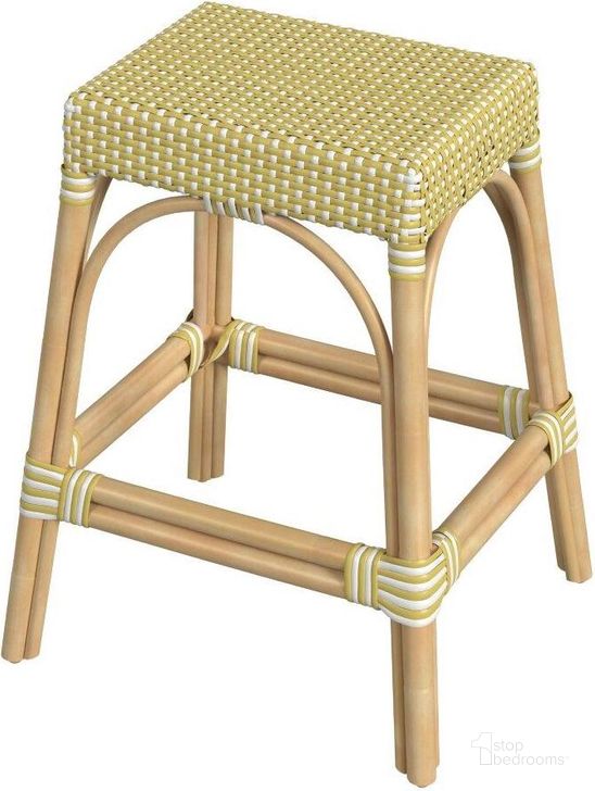 The appearance of Herringson White and Yellow Barstool 0qb24480626 designed by Isaac Tahari in the transitional interior design. This white and yellow piece of furniture  was selected by 1StopBedrooms from Herringson Collection to add a touch of cosiness and style into your home. Sku: 5513431. Material: Rattan. Product Type: Barstool. Image1