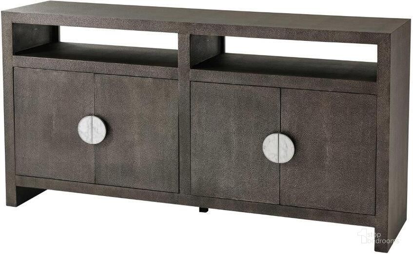 The appearance of Hewett Buffet TAS61034D designed by Theodore Alexander in the transitional interior design. This gray piece of furniture  was selected by 1StopBedrooms from TA Studio Raia Collection to add a touch of cosiness and style into your home. Sku: TAS61034D. Material: Leather. Product Type: Buffet.