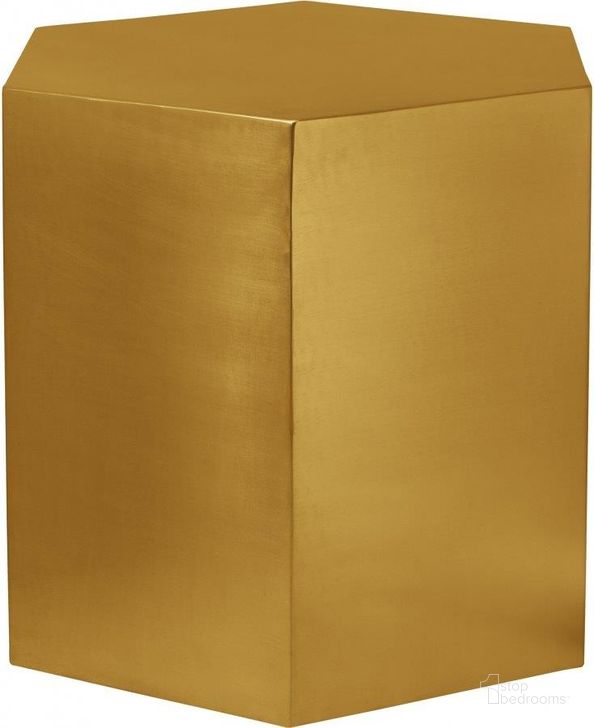 The appearance of Hexagon Brushed Gold End Table designed by Meridian in the modern / contemporary interior design. This brushed gold piece of furniture  was selected by 1StopBedrooms from Hexagon Collection to add a touch of cosiness and style into your home. Sku: 292-ET. Product Type: End Table. Material: Iron. Image1