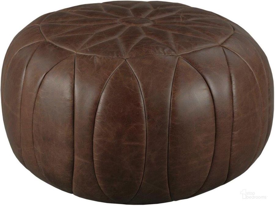 The appearance of Hidden Treasures Marrakesh Round Pouf designed by Hammary in the transitional interior design. This brown piece of furniture  was selected by 1StopBedrooms from Hidden Treasures Collection to add a touch of cosiness and style into your home. Sku: 090-1065. Material: Leather. Product Type: Ottoman. Image1