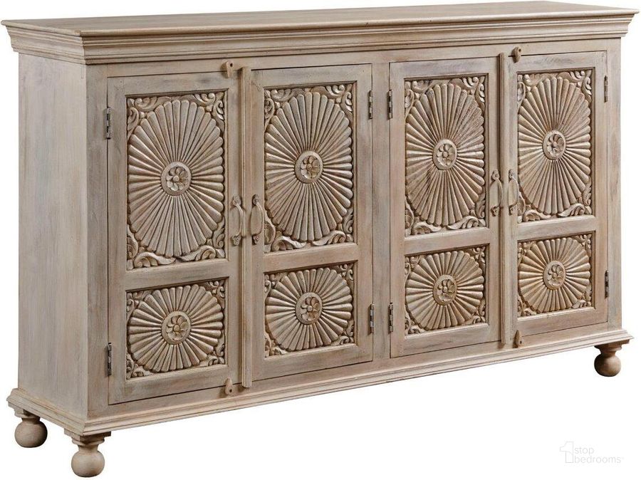 The appearance of Hidden Treasures Parchment Four Door Cabinet designed by Hammary in the transitional interior design. This light stain piece of furniture  was selected by 1StopBedrooms from Hidden Treasures Collection to add a touch of cosiness and style into your home. Sku: 090-1059. Material: Wood. Product Type: Cabinet.