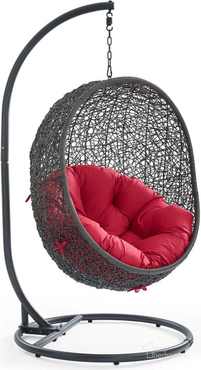 The appearance of Hide Gray and Red Outdoor Patio Swing Chair With Stand designed by Modway in the modern / contemporary interior design. This gray and red piece of furniture  was selected by 1StopBedrooms from Hide Collection to add a touch of cosiness and style into your home. Sku: EEI-2273-GRY-RED. Product Type: Outdoor Chair. Material: Stainless Steel. Image1