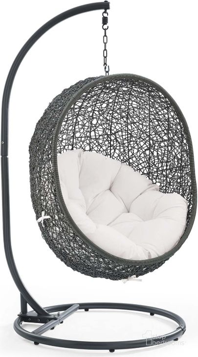 The appearance of Hide Outdoor Patio Sunbrella Swing Chair With Stand EEI-3929-GRY-WHI designed by Modway in the modern / contemporary interior design. This gray and white piece of furniture  was selected by 1StopBedrooms from Hide Collection to add a touch of cosiness and style into your home. Sku: EEI-3929-GRY-WHI. Material: Polyester. Product Type: Outdoor Swing Chair. Image1