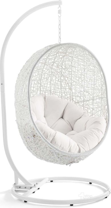 The appearance of Hide Outdoor Patio Sunbrella Swing Chair With Stand EEI-3929-WHI-WHI designed by Modway in the modern / contemporary interior design. This gray piece of furniture  was selected by 1StopBedrooms from Hide Collection to add a touch of cosiness and style into your home. Sku: EEI-3929-WHI-WHI. Material: Polyester. Product Type: Outdoor Swing Chair. Image1