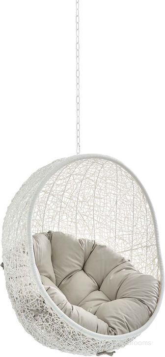 The appearance of Hide Sunbrella Fabric Swing Outdoor Patio Lounge Chair Without Stand EEI-3634-WHI-BEI designed by Modway in the modern / contemporary interior design. This white beige piece of furniture  was selected by 1StopBedrooms from Hide Collection to add a touch of cosiness and style into your home. Sku: EEI-3634-WHI-BEI. Material: Polyester. Product Type: Outdoor Lounge Chair. Image1