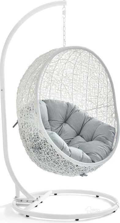 The appearance of Hide White and Gray Outdoor Patio Swing Chair With Stand designed by Modway in the modern / contemporary interior design. This white and gray piece of furniture  was selected by 1StopBedrooms from Hide Collection to add a touch of cosiness and style into your home. Sku: EEI-2273-WHI-GRY. Product Type: Outdoor Chair. Material: Stainless Steel. Image1