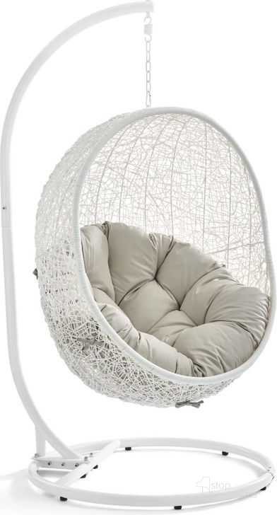 The appearance of Hide White Beige Outdoor Patio Swing Chair With Stand designed by Modway in the modern / contemporary interior design. This white beige piece of furniture  was selected by 1StopBedrooms from Hide Collection to add a touch of cosiness and style into your home. Sku: EEI-2273-WHI-BEI. Product Type: Outdoor Chair. Material: Stainless Steel. Image1