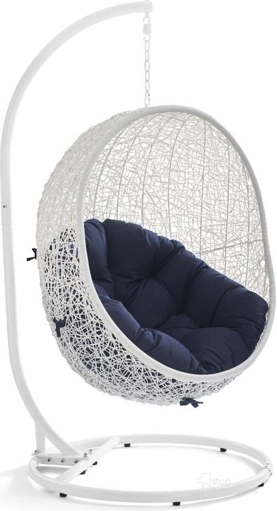 The appearance of Hide White Navy Outdoor Patio Swing Chair With Stand designed by Modway in the modern / contemporary interior design. This white navy piece of furniture  was selected by 1StopBedrooms from Hide Collection to add a touch of cosiness and style into your home. Sku: EEI-2273-WHI-NAV. Product Type: Outdoor Chair. Material: Stainless Steel. Image1