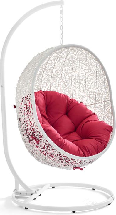 The appearance of Hide White Red Outdoor Patio Swing Chair With Stand designed by Modway in the modern / contemporary interior design. This white red piece of furniture  was selected by 1StopBedrooms from Hide Collection to add a touch of cosiness and style into your home. Sku: EEI-2273-WHI-RED. Product Type: Outdoor Chair. Material: Stainless Steel. Image1