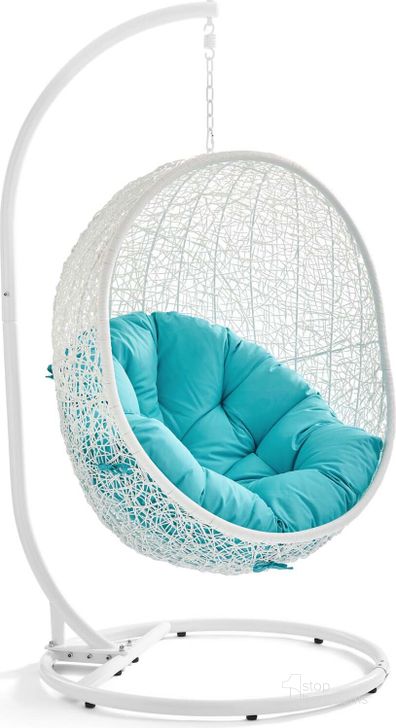 The appearance of Hide White Turquoise Outdoor Patio Swing Chair With Stand designed by Modway in the modern / contemporary interior design. This white turquoise piece of furniture  was selected by 1StopBedrooms from Hide Collection to add a touch of cosiness and style into your home. Sku: EEI-2273-WHI-TRQ. Product Type: Outdoor Chair. Material: Stainless Steel. Image1