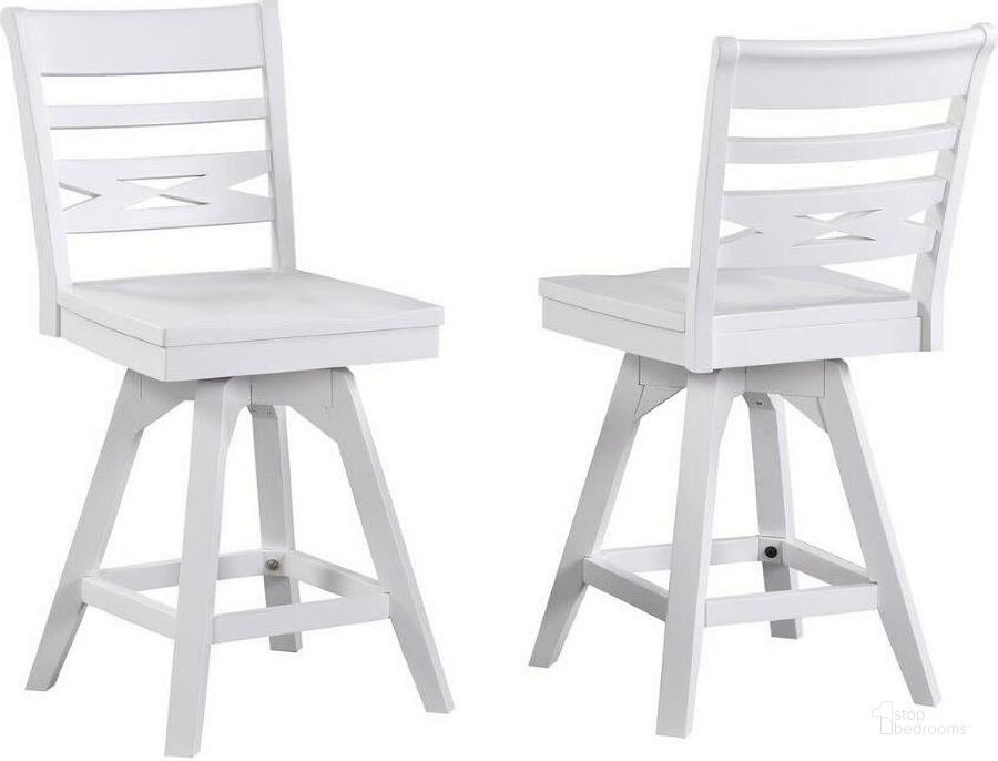 The appearance of Higgs Road White Barstool Set of 2 0qd24373101 designed by Bennett Interiors in the modern / contemporary interior design. This white piece of furniture  was selected by 1StopBedrooms from Higgs Road Collection to add a touch of cosiness and style into your home. Sku: 1060-01-CS2. Material: Wood. Product Type: Barstool.