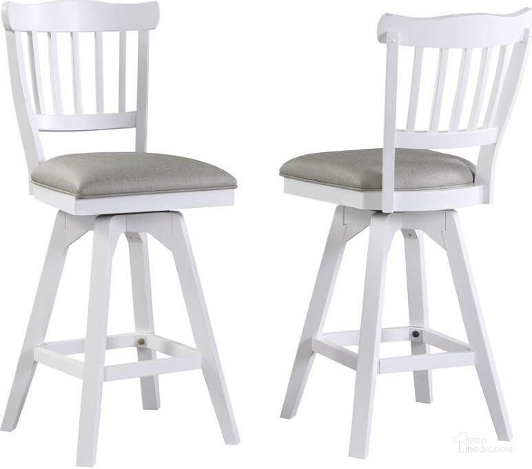 The appearance of Higgs Road White Barstool Set of 2 0qd24373190 designed by Bennett Interiors in the transitional interior design. This white piece of furniture  was selected by 1StopBedrooms from Higgs Road Collection to add a touch of cosiness and style into your home. Sku: 1060-01-BS1. Material: Wood. Product Type: Barstool. Image1