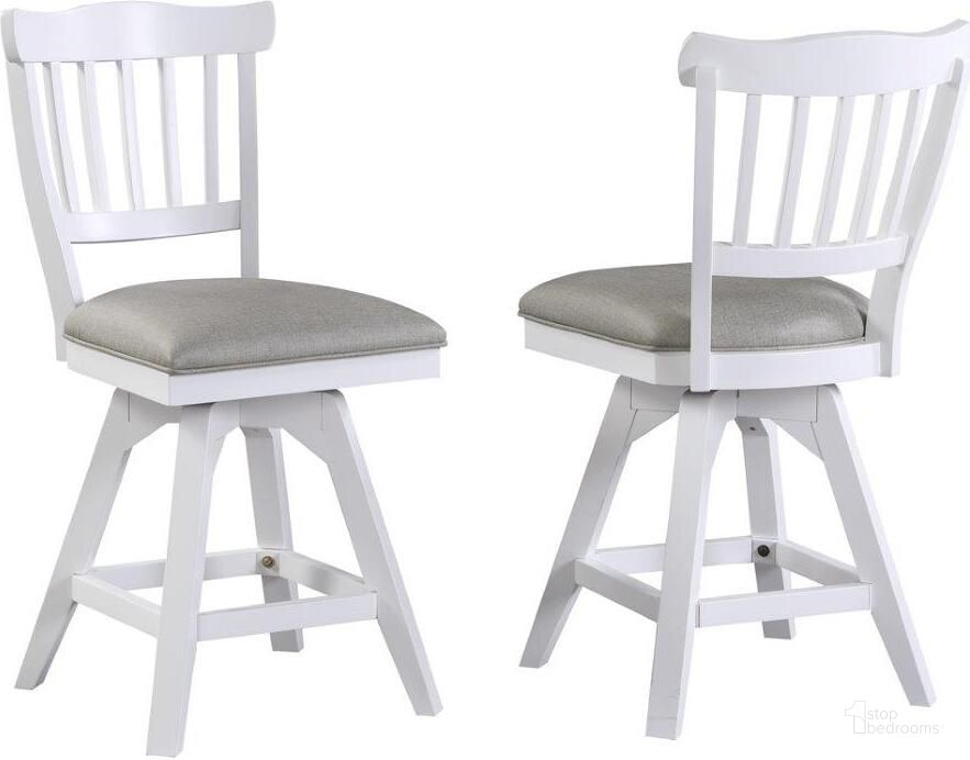 The appearance of Higgs Road White Barstool Set of 2 0qd24373199 designed by Bennett Interiors in the modern / contemporary interior design. This white piece of furniture  was selected by 1StopBedrooms from Higgs Road Collection to add a touch of cosiness and style into your home. Sku: 1060-01-CS1. Material: Wood. Product Type: Barstool. Image1