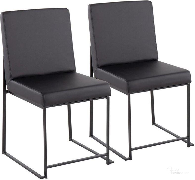 The appearance of High Back Fuji Contemporary Dining Chair In Black Steel And Black Faux Leather - Set Of 2 designed by Lumisource in the modern / contemporary interior design. This black piece of furniture  was selected by 1StopBedrooms from Fuji Collection to add a touch of cosiness and style into your home. Sku: DC-HBFUJI BKBK2. Product Type: Dining Chair. Material: PU. Image1