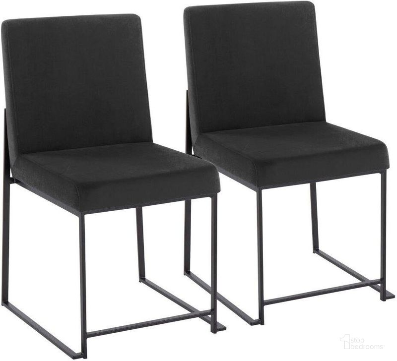 The appearance of High Back Fuji Contemporary Dining Chair In Black Steel And Black Velvet - Set Of 2 designed by Lumisource in the modern / contemporary interior design. This black piece of furniture  was selected by 1StopBedrooms from Fuji Collection to add a touch of cosiness and style into your home. Sku: DC-HBFUJI BKVBK2. Product Type: Dining Chair. Material: Velvet. Image1