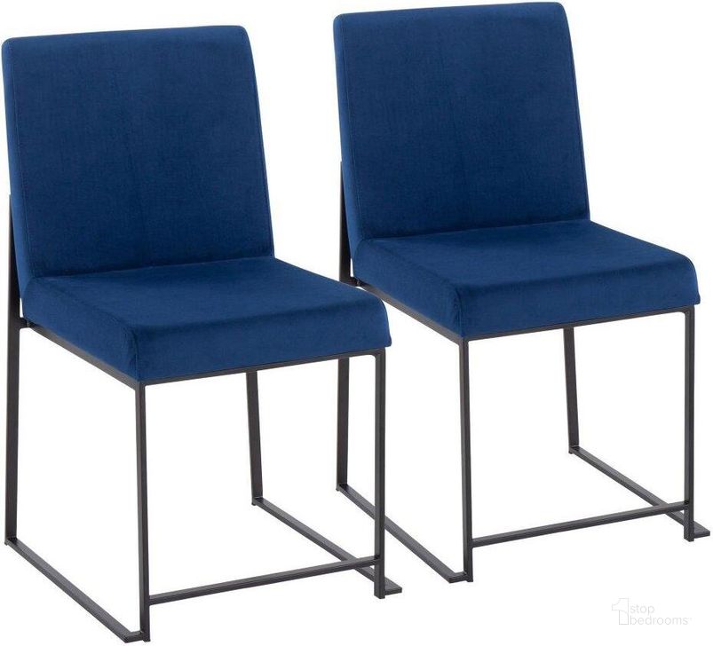 The appearance of High Back Fuji Contemporary Dining Chair In Black Steel And Blue Velvet - Set Of 2 designed by Lumisource in the modern / contemporary interior design. This blue velvet piece of furniture  was selected by 1StopBedrooms from Fuji Collection to add a touch of cosiness and style into your home. Sku: DC-HBFUJI BKVBU2. Product Type: Dining Chair. Material: Velvet. Image1