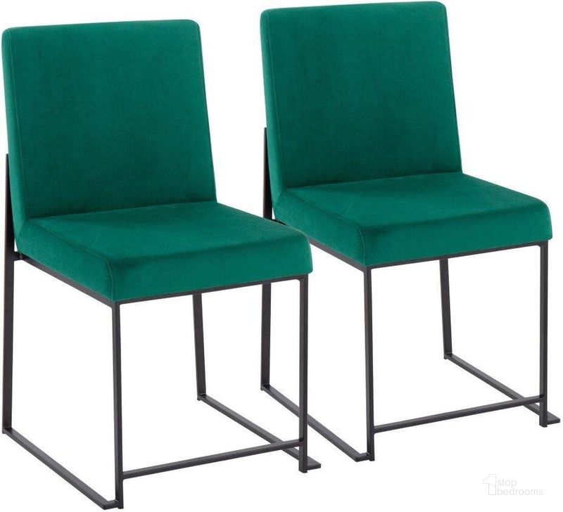 The appearance of High Back Fuji Contemporary Dining Chair In Black Steel And Green Velvet - Set Of 2 designed by Lumisource in the modern / contemporary interior design. This green velvet piece of furniture  was selected by 1StopBedrooms from Fuji Collection to add a touch of cosiness and style into your home. Sku: DC-HBFUJI BKVGN2. Product Type: Dining Chair. Material: Velvet. Image1