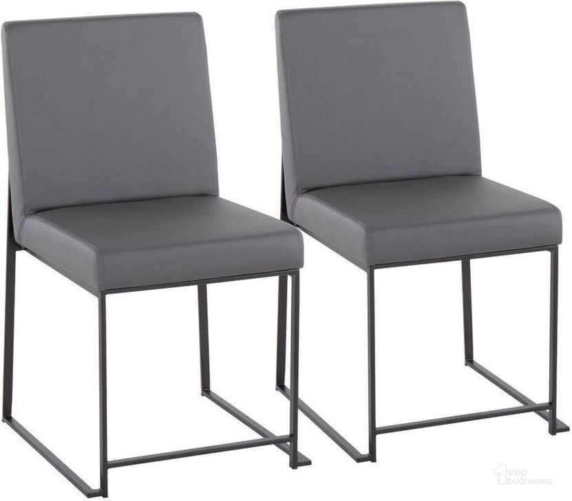 The appearance of High Back Fuji Contemporary Dining Chair In Black Steel And Grey Faux Leather - Set Of 2 designed by Lumisource in the modern / contemporary interior design. This black piece of furniture  was selected by 1StopBedrooms from Fuji Collection to add a touch of cosiness and style into your home. Sku: DC-HBFUJI BKGY2. Product Type: Dining Chair. Material: PU. Image1