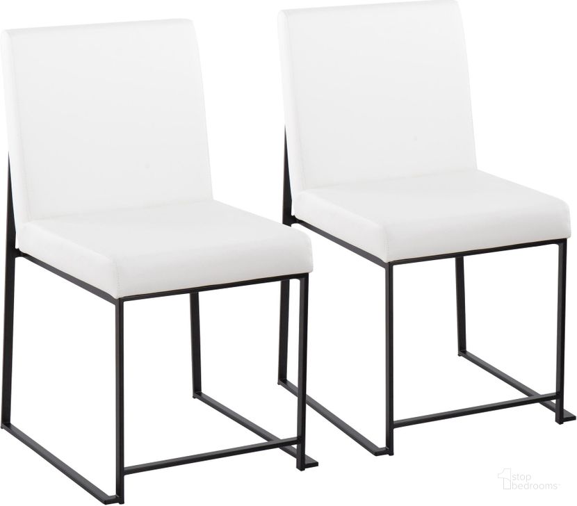The appearance of High Back Fuji Contemporary Dining Chair In Black Steel And White Faux Leather - Set Of 2 designed by Lumisource in the modern / contemporary interior design. This black and white piece of furniture  was selected by 1StopBedrooms from Fuji Collection to add a touch of cosiness and style into your home. Sku: DC-HBFUJI BKW2. Product Type: Dining Chair. Material: PU. Image1
