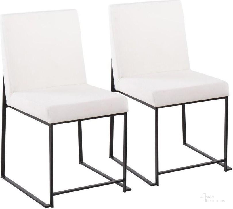 The appearance of High Back Fuji Contemporary Dining Chair In Black Steel And White Velvet - Set Of 2 designed by Lumisource in the modern / contemporary interior design. This black and white piece of furniture  was selected by 1StopBedrooms from Fuji Collection to add a touch of cosiness and style into your home. Sku: DC-HBFUJI BKVW2. Product Type: Dining Chair. Material: Velvet. Image1