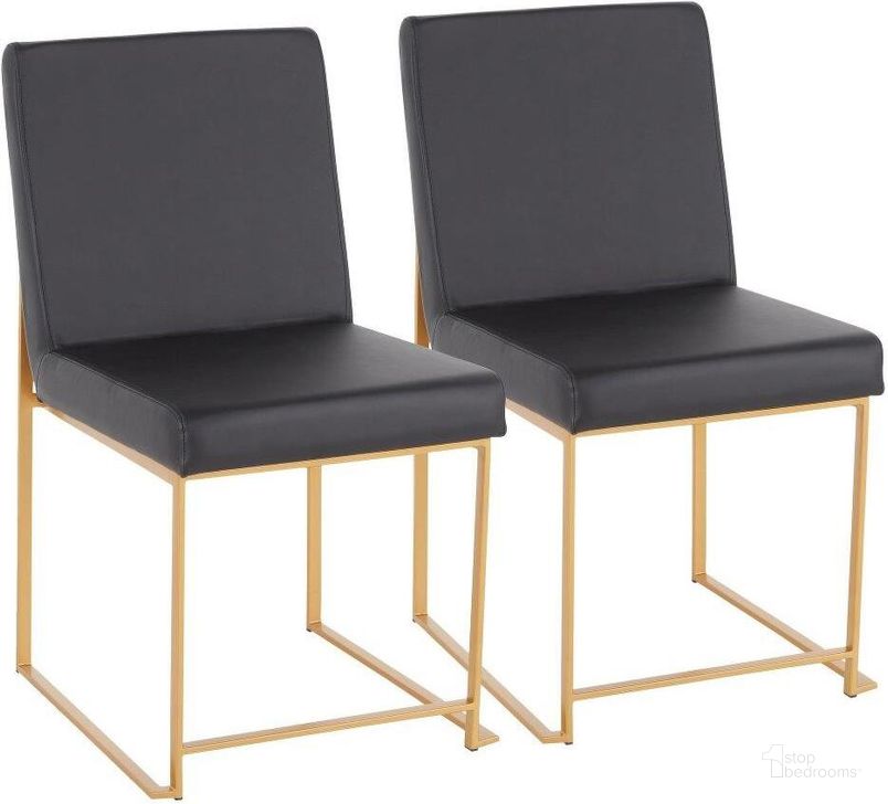The appearance of High Back Fuji Contemporary Dining Chair In Gold And Black Faux Leather - Set Of 2 designed by Lumisource in the modern / contemporary interior design. This gold piece of furniture  was selected by 1StopBedrooms from Fuji Collection to add a touch of cosiness and style into your home. Sku: DC-HBFUJI AUBK2. Product Type: Dining Chair. Material: PU. Image1