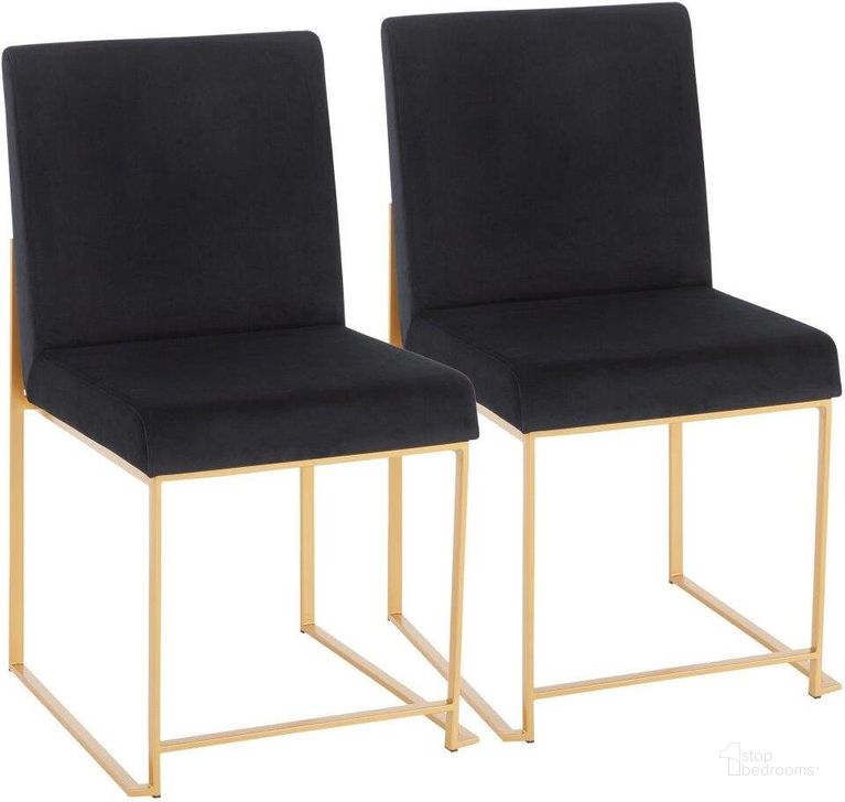 The appearance of High Back Fuji Contemporary Dining Chair In Gold And Black Velvet - Set Of 2 designed by Lumisource in the modern / contemporary interior design. This gold piece of furniture  was selected by 1StopBedrooms from Fuji Collection to add a touch of cosiness and style into your home. Sku: DC-HBFUJI AUVBK2. Product Type: Dining Chair. Material: Velvet. Image1