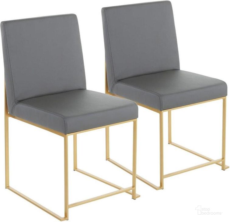 The appearance of High Back Fuji Contemporary Dining Chair In Gold And Grey Faux Leather - Set Of 2 designed by Lumisource in the modern / contemporary interior design. This gold piece of furniture  was selected by 1StopBedrooms from Fuji Collection to add a touch of cosiness and style into your home. Sku: DC-HBFUJI AUGY2. Product Type: Dining Chair. Material: PU. Image1